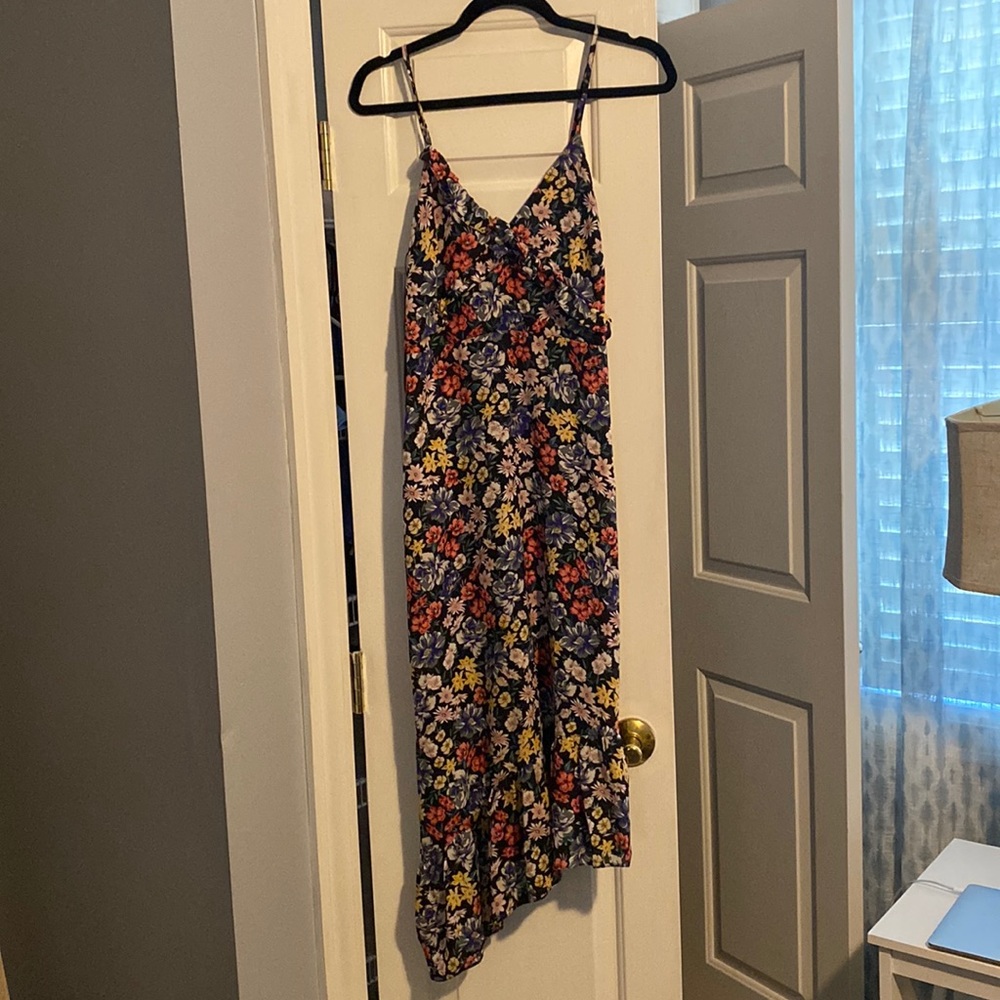 Black, spaghetti strap, floral, midi dress